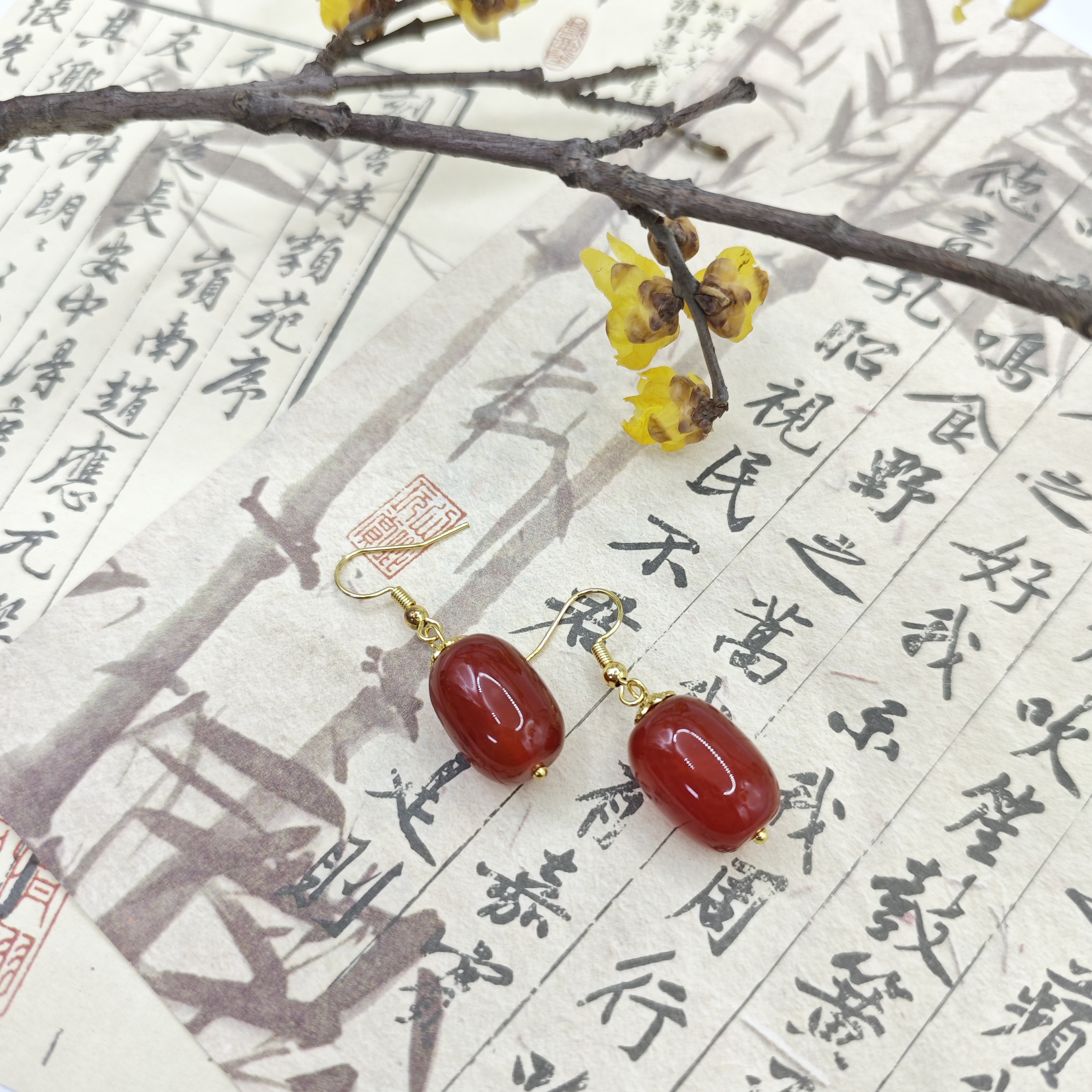 春日珠宝 天然玉石 古风红灯笼耳坠 M195 多样性发货拍一发一