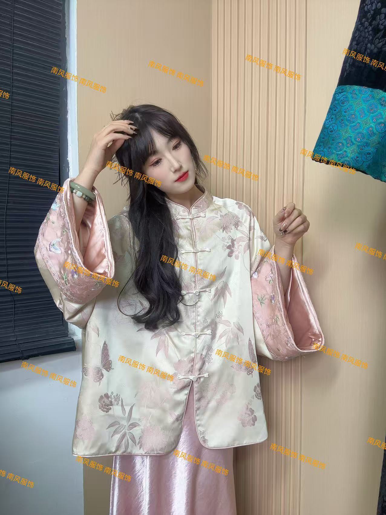 【朝樱夕落】新中式新款宽松禅意上衣复古提花新中式圆领