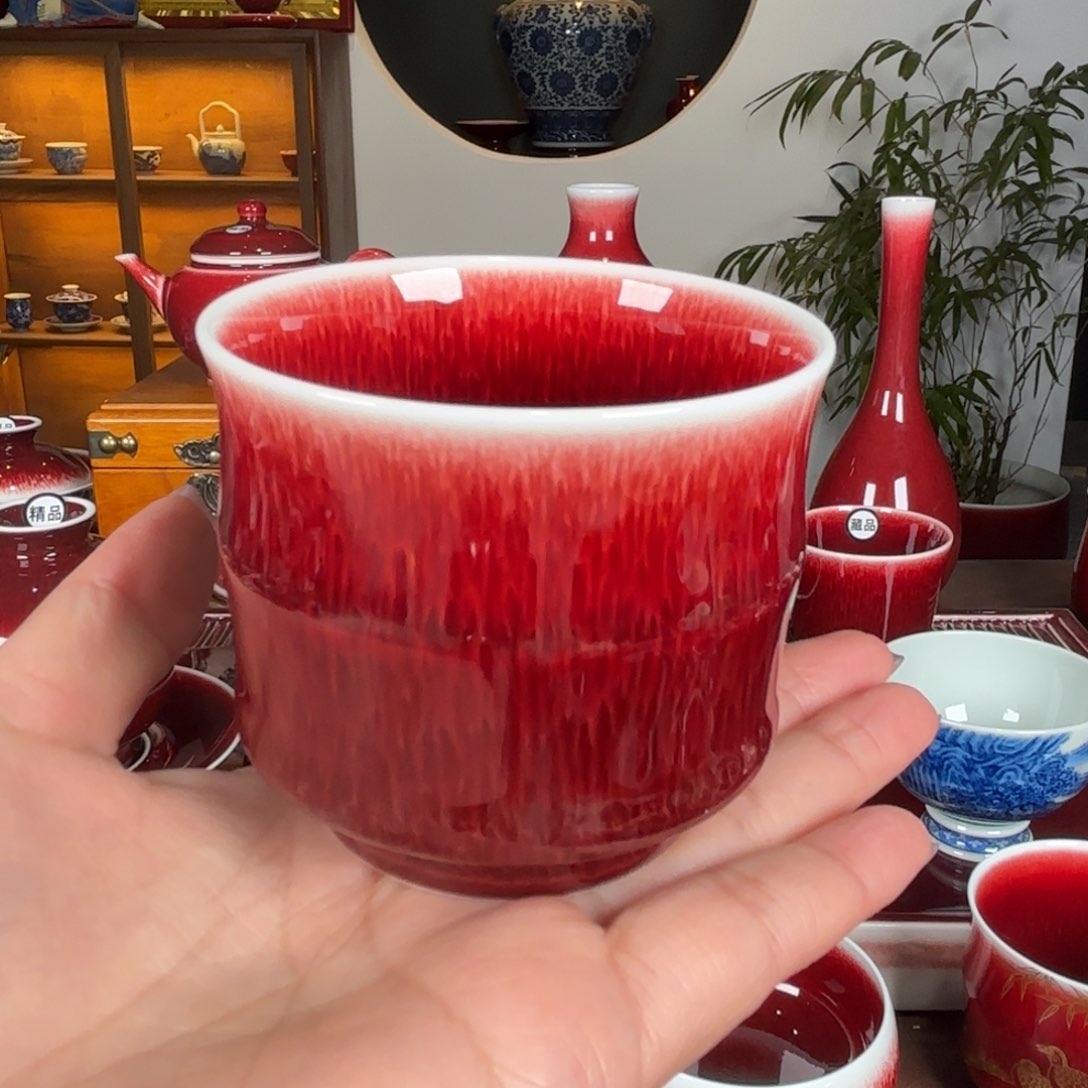 杯景德镇原矿朗红杯 竹节