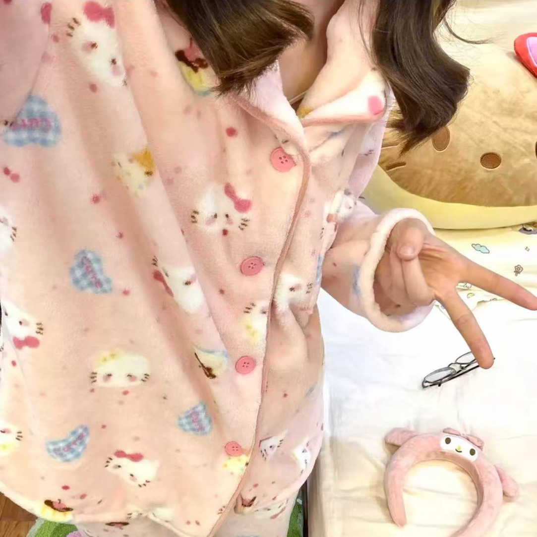 【冬季绒款】法兰绒睡衣女款高颜值加厚款套装可爱卡通家居服可外穿