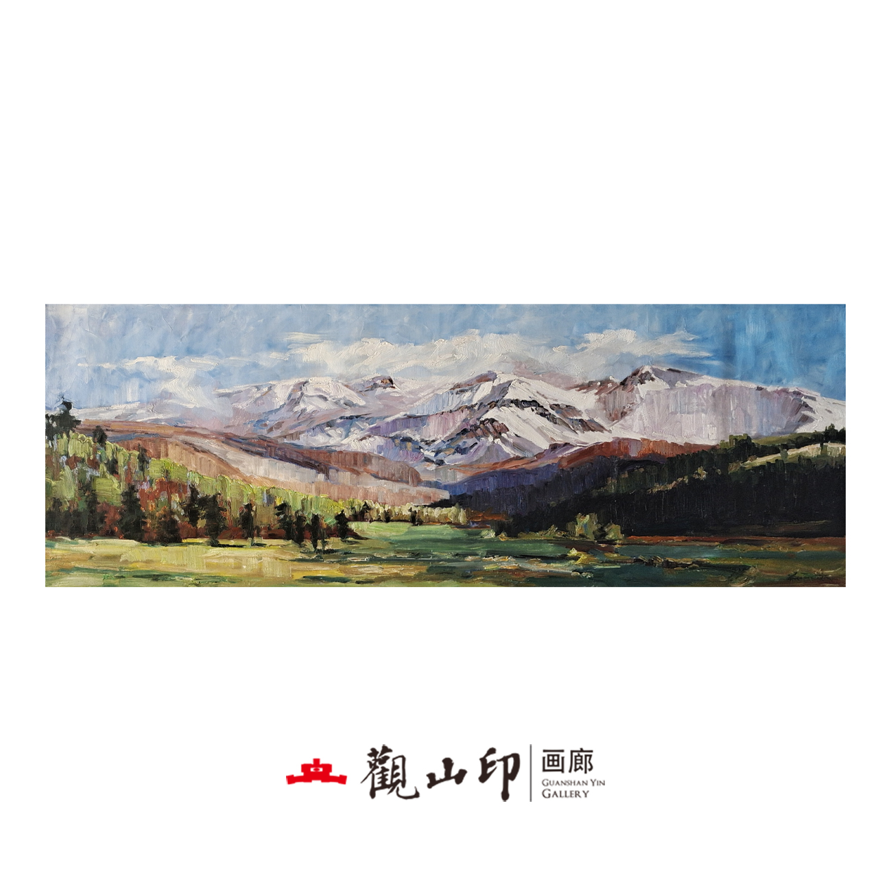 0163原创手绘风景油画58x166cm山峰作品