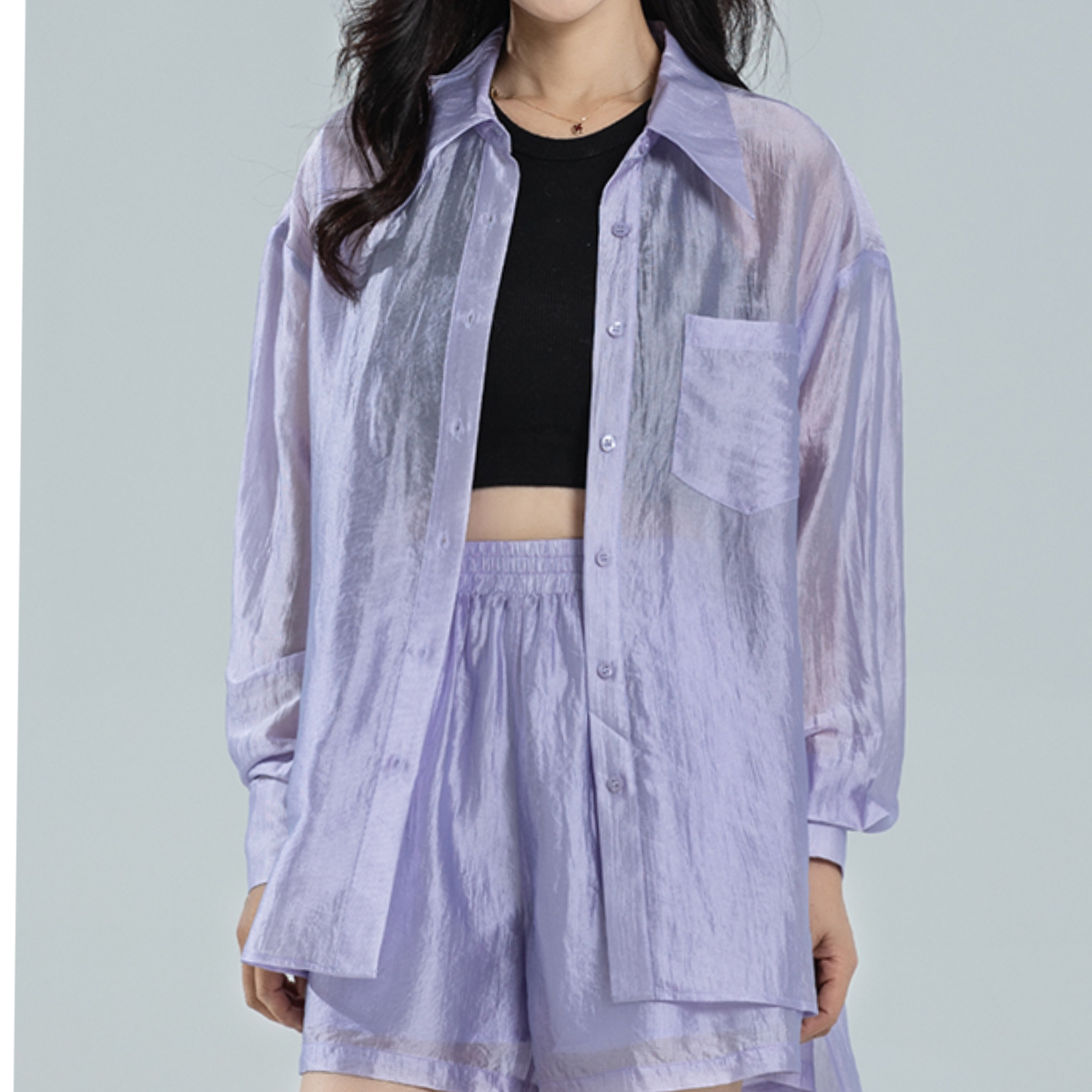 涵玖玥【三醋酸】新款流光设计小众翻领宽松上衣73-69175