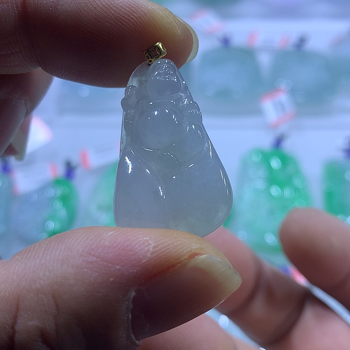 翡翠18K金镶嵌颈饰天然翡翠吊坠A货