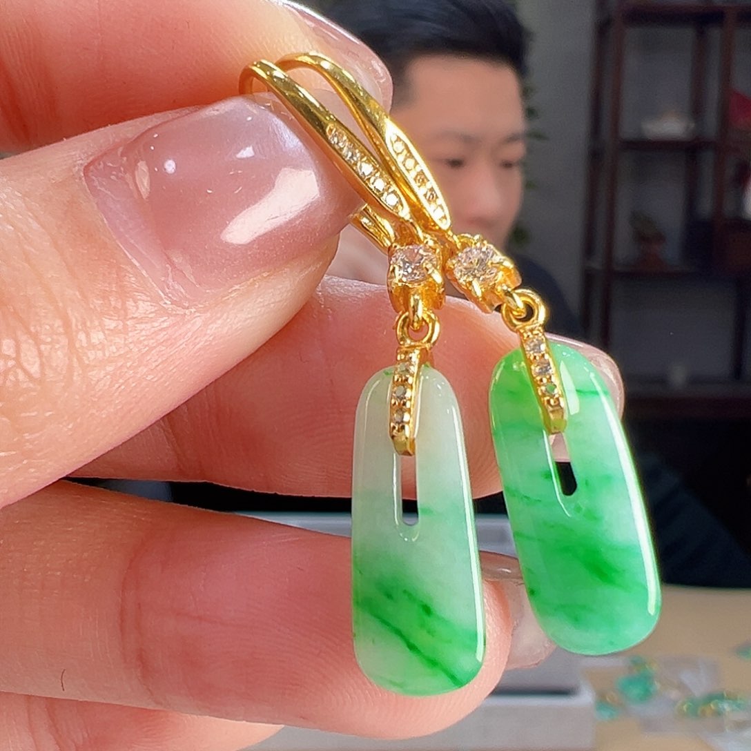 翡翠耳饰银S925镶嵌耳环45