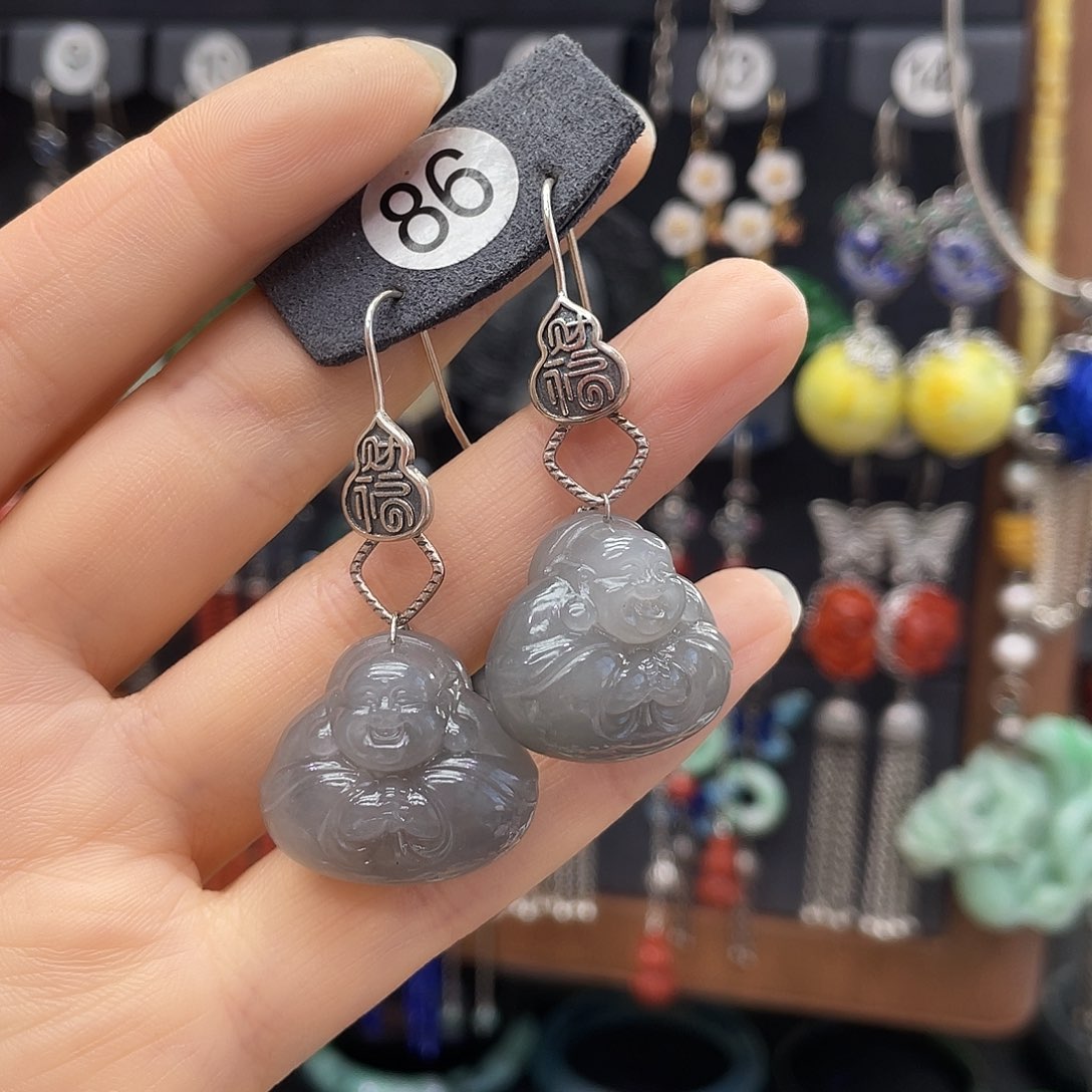 和田玉耳饰银S925镶嵌顶**侈591gbnhhj