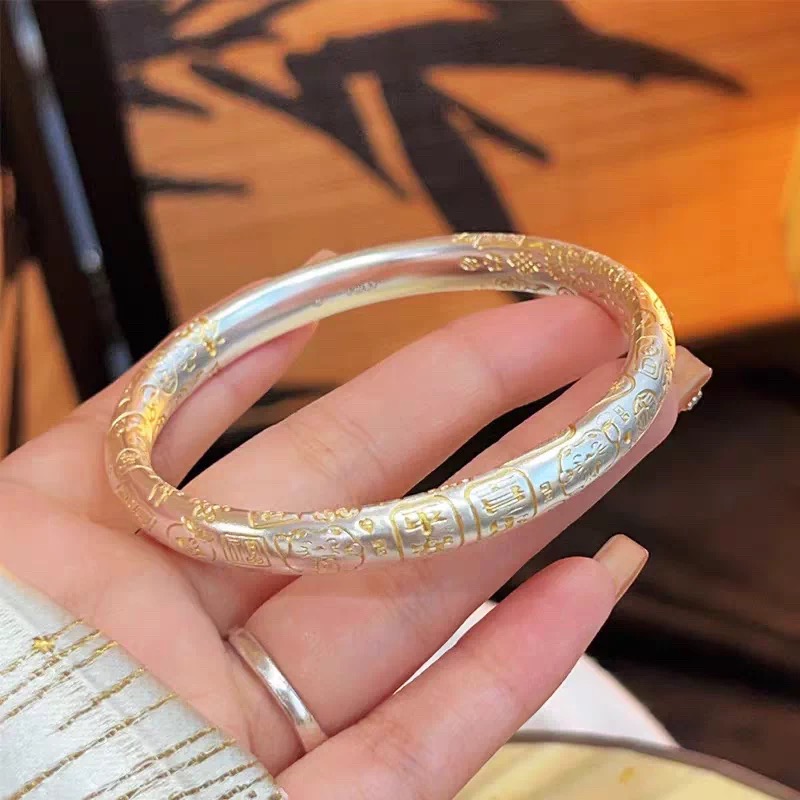 新中式999银描金招财猫手镯闭口款式国潮风非遗手工设计手镯-1