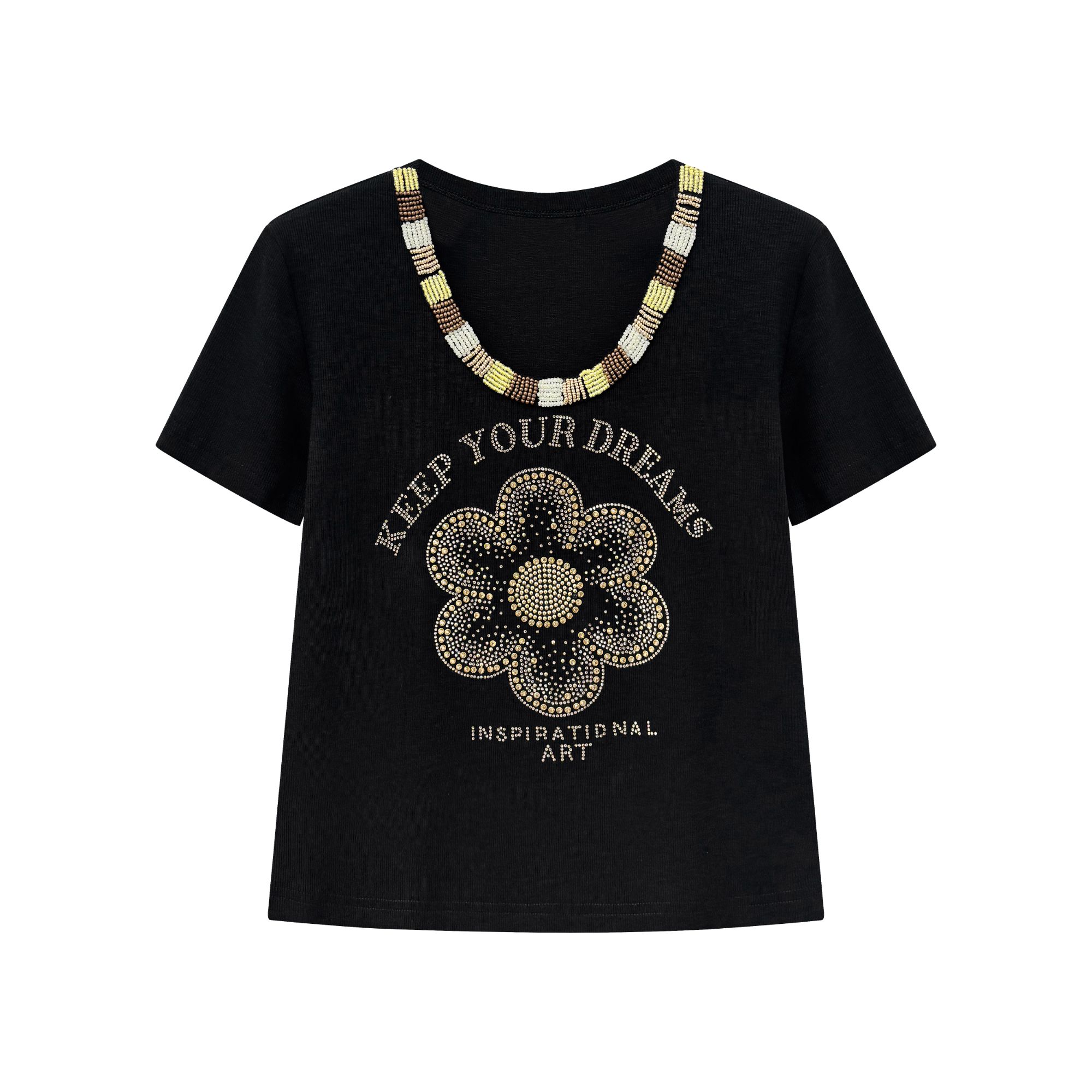 2025夏季新款烫钻时尚休闲百搭短袖上衣#0075