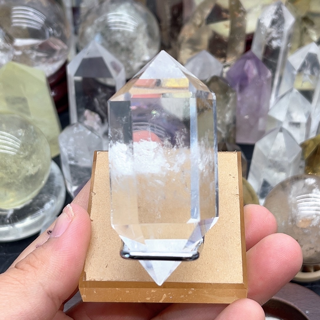 珠宝半成品水晶未镶嵌1 白水晶双尖（送底座）
