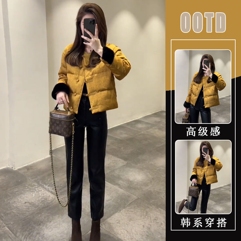 2025冬季新款中国风复古盘扣长袖外套温柔系炸街奶乖黄色盘扣棉服