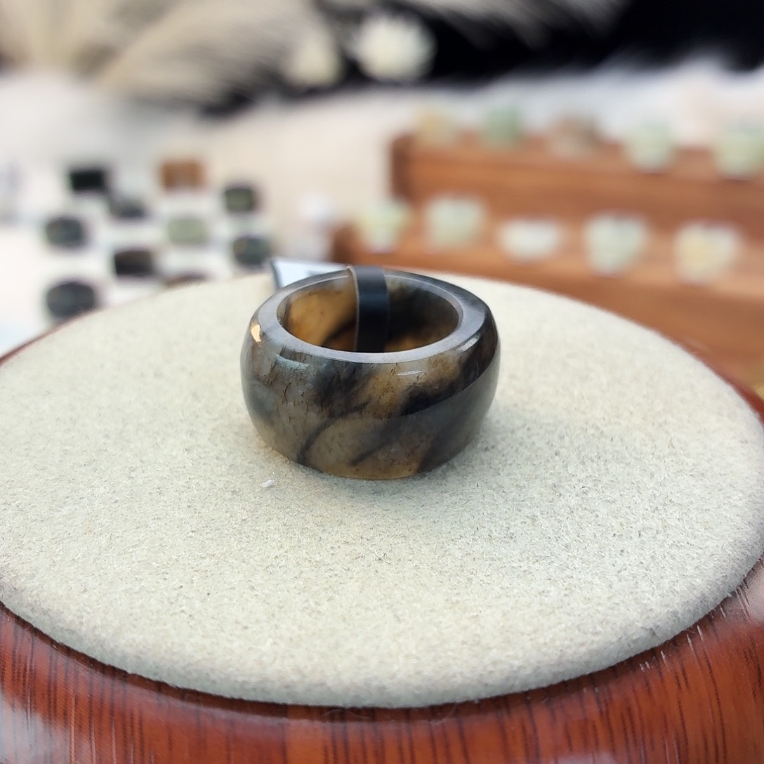 和田玉未镶嵌戒指i161老虎纹方圆15.9mm