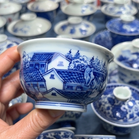 杯手绘青花西塘如式杯