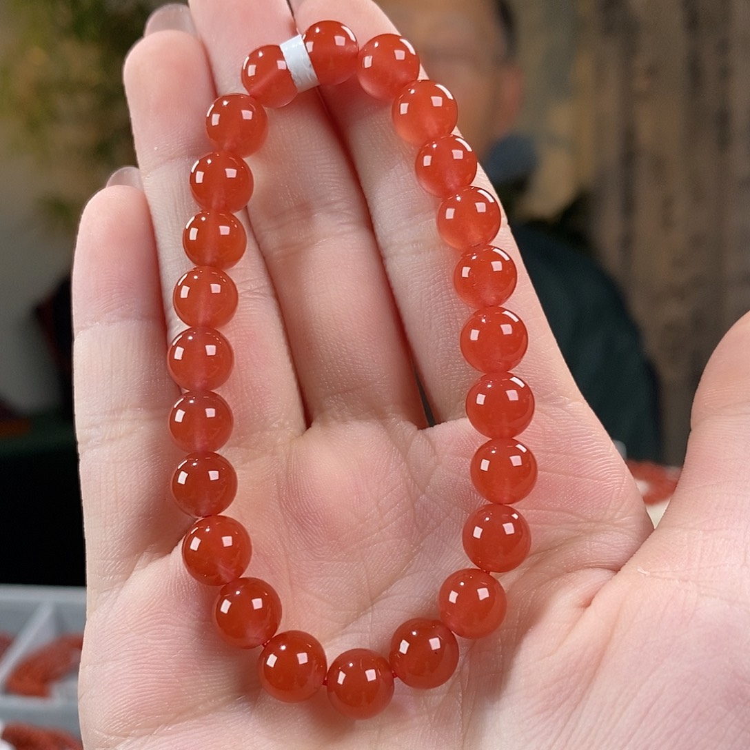 南红玛瑙未镶嵌手串原矿冰红特级8mm