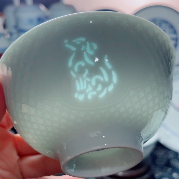 青花玲珑5寸饭碗生肖。狗