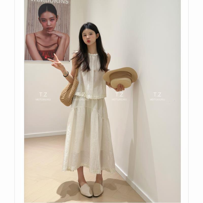 【清仓只出不进】~150小个子改版夏款韩系减龄木耳边两件套H1