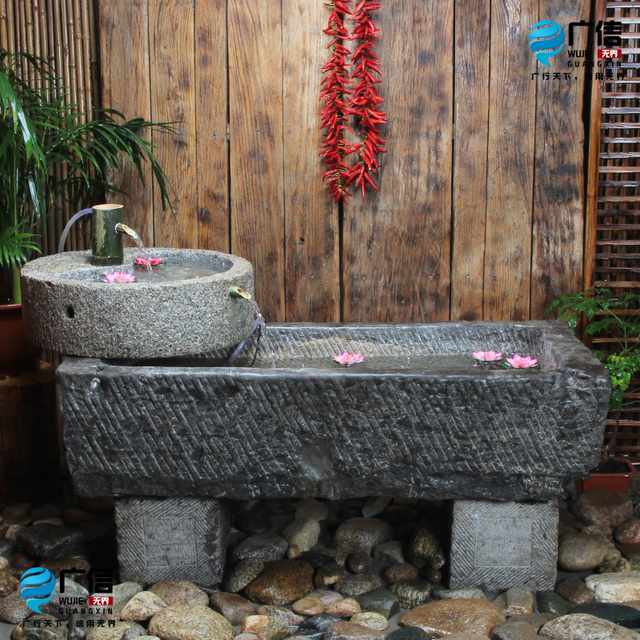 老旧石磨流水景观石头盘石槽鱼缸庭院户外水缸花盆养鱼装饰摆件