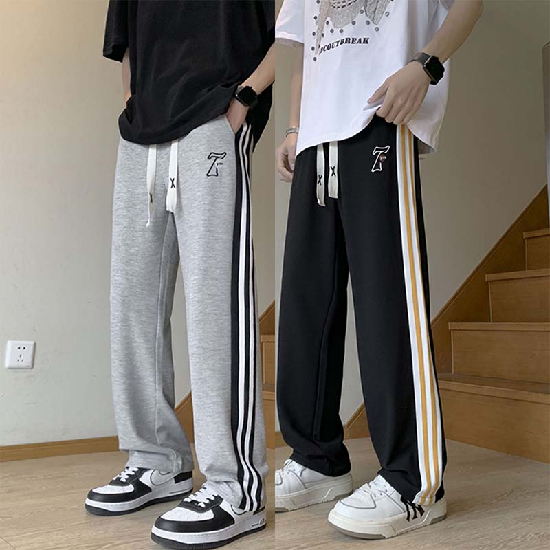夏季新款弹力运动裤休闲宽松舒适穿搭长款裤子高中生学院风直筒高