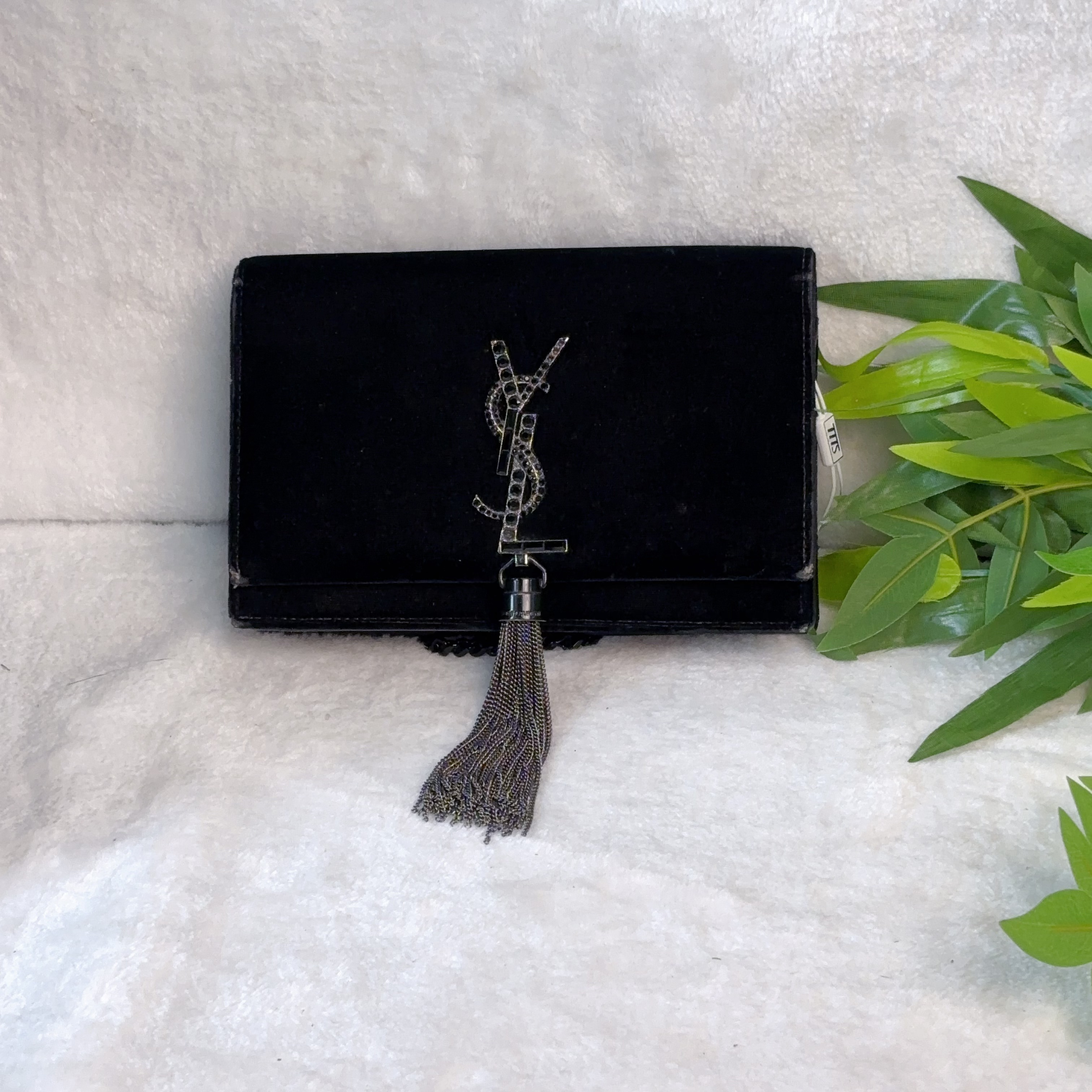 95新 YSL/圣罗兰 绒面流苏小号/斜挎包链条包/楠楠