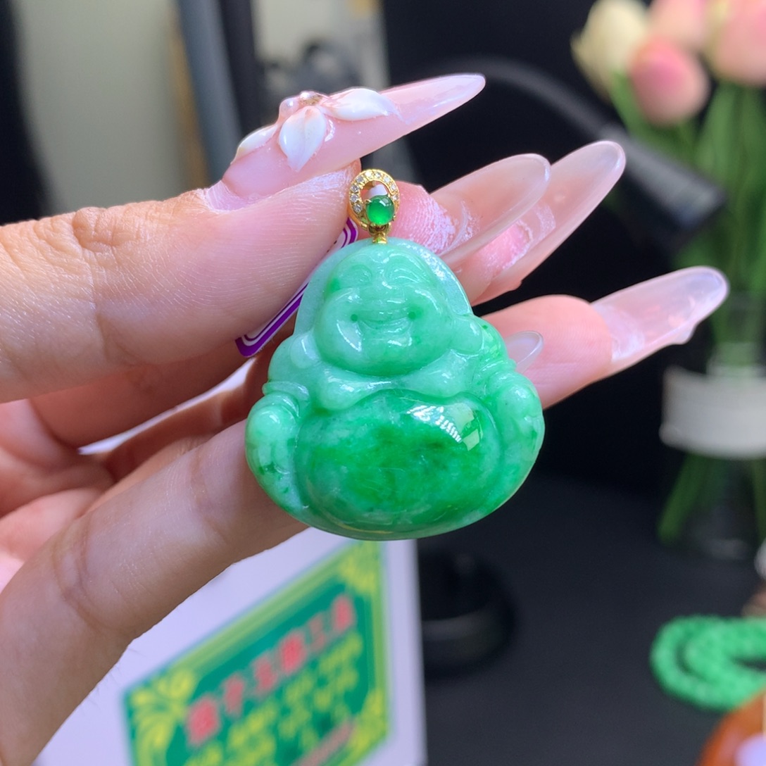 翡翠18K金镶嵌颈饰天然