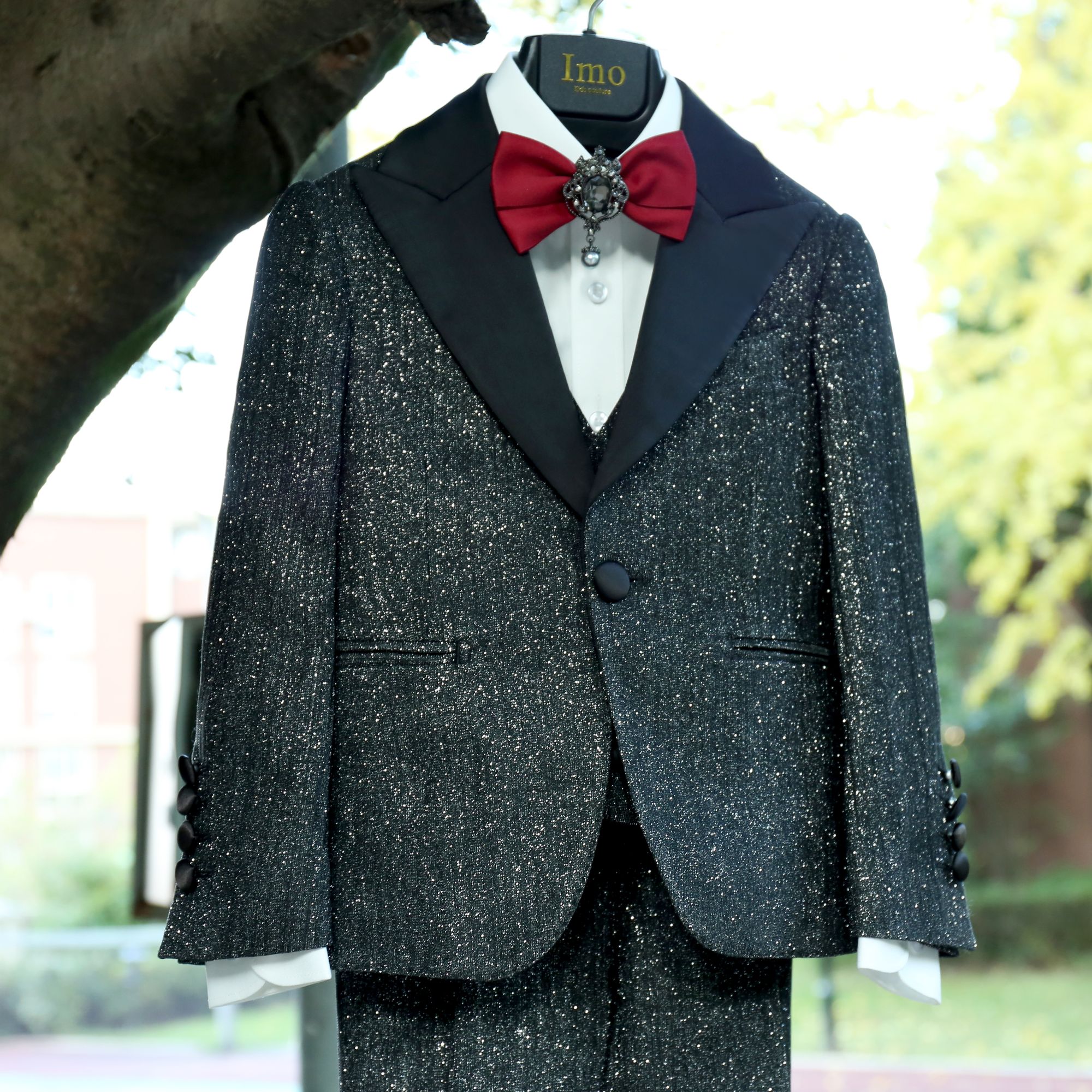 亮闪黑色男童西服走秀西装钢琴演出服主持人礼服中大童儿童表演服