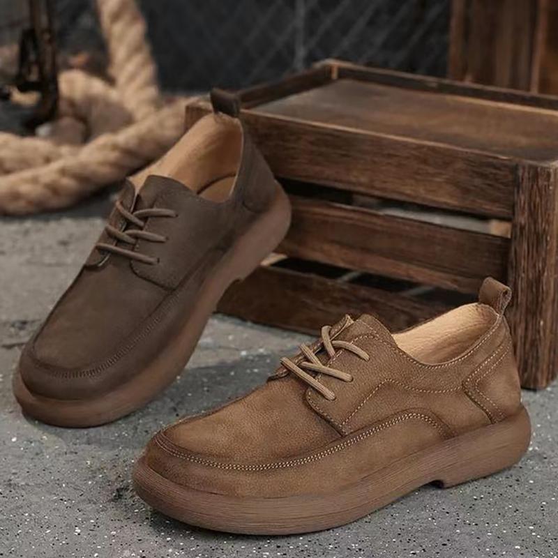 2025男士新款单鞋春款休闲鞋子真皮低帮系带软底运动鞋软底软面鞋