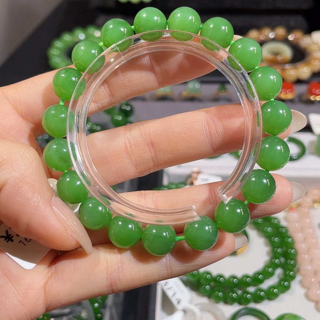 和田玉未镶嵌手串碧玉粉绿卡12