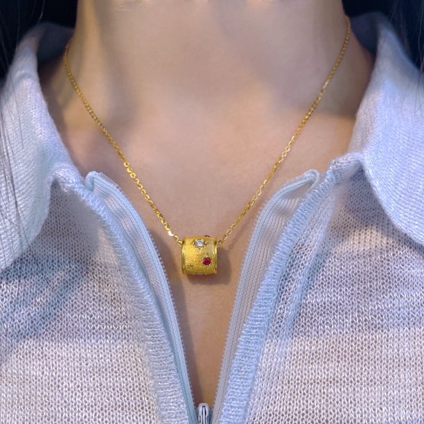 足金999精致贵气拉丝星芒转运筒套链