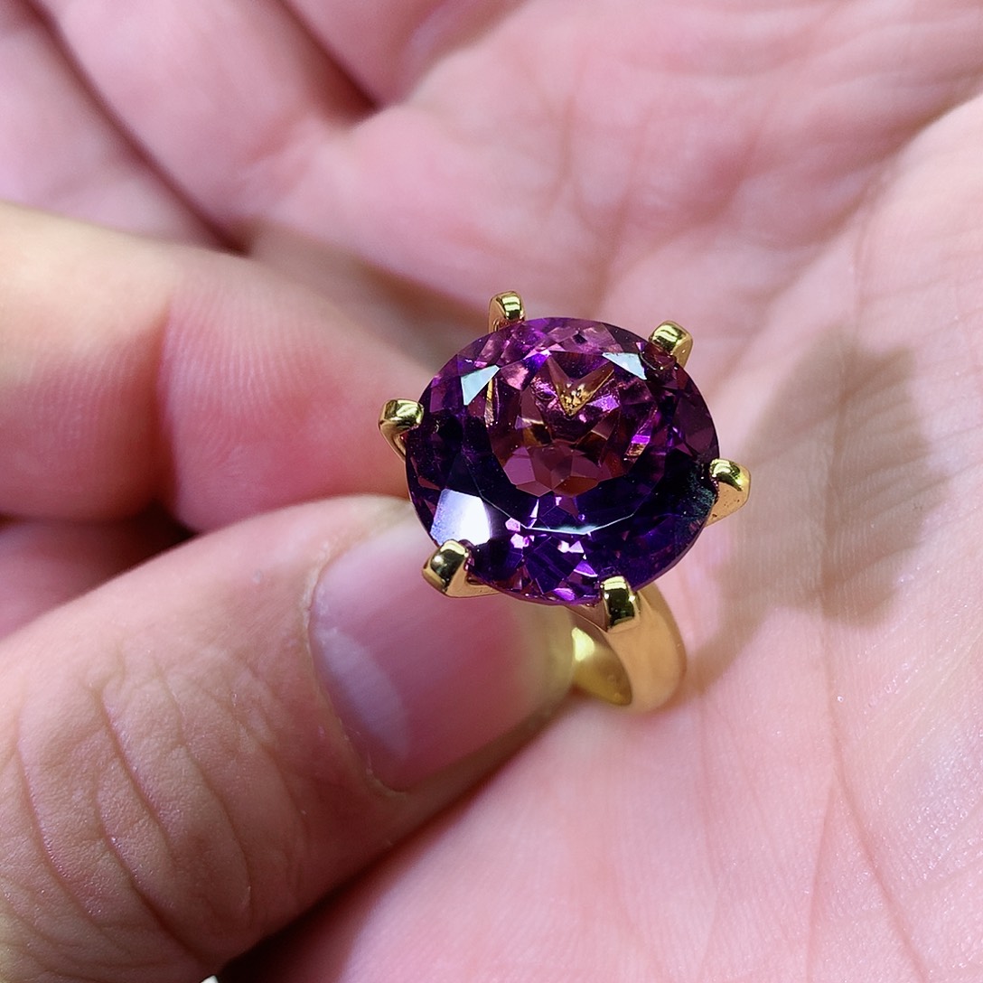 紫晶戒指银S925镀金镶嵌