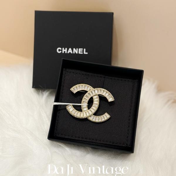 大吉中古/Chanel香奈儿方格水钻双c胸针