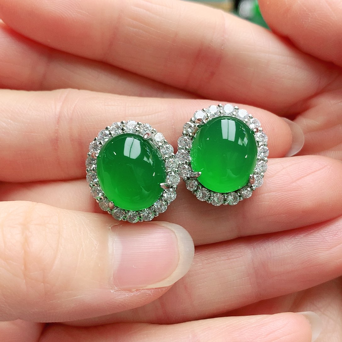 玛瑙/玉髓耳钉银S925镶嵌我**馆