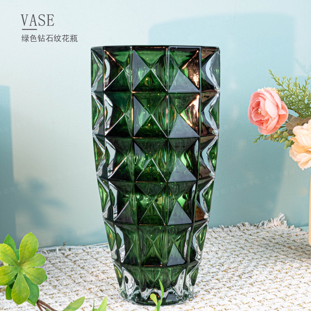 F722 绿色琉璃花瓶高端大气上档次网红插花鲜花专用花瓶水培器皿