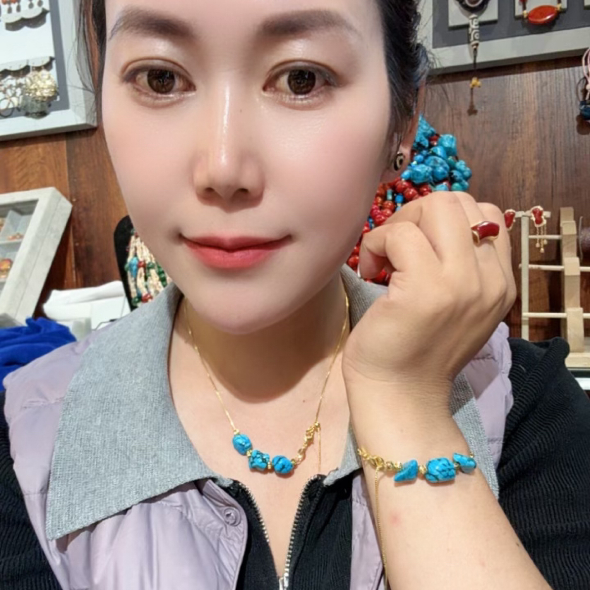 合金亚克力项链 女生项链手链两件套