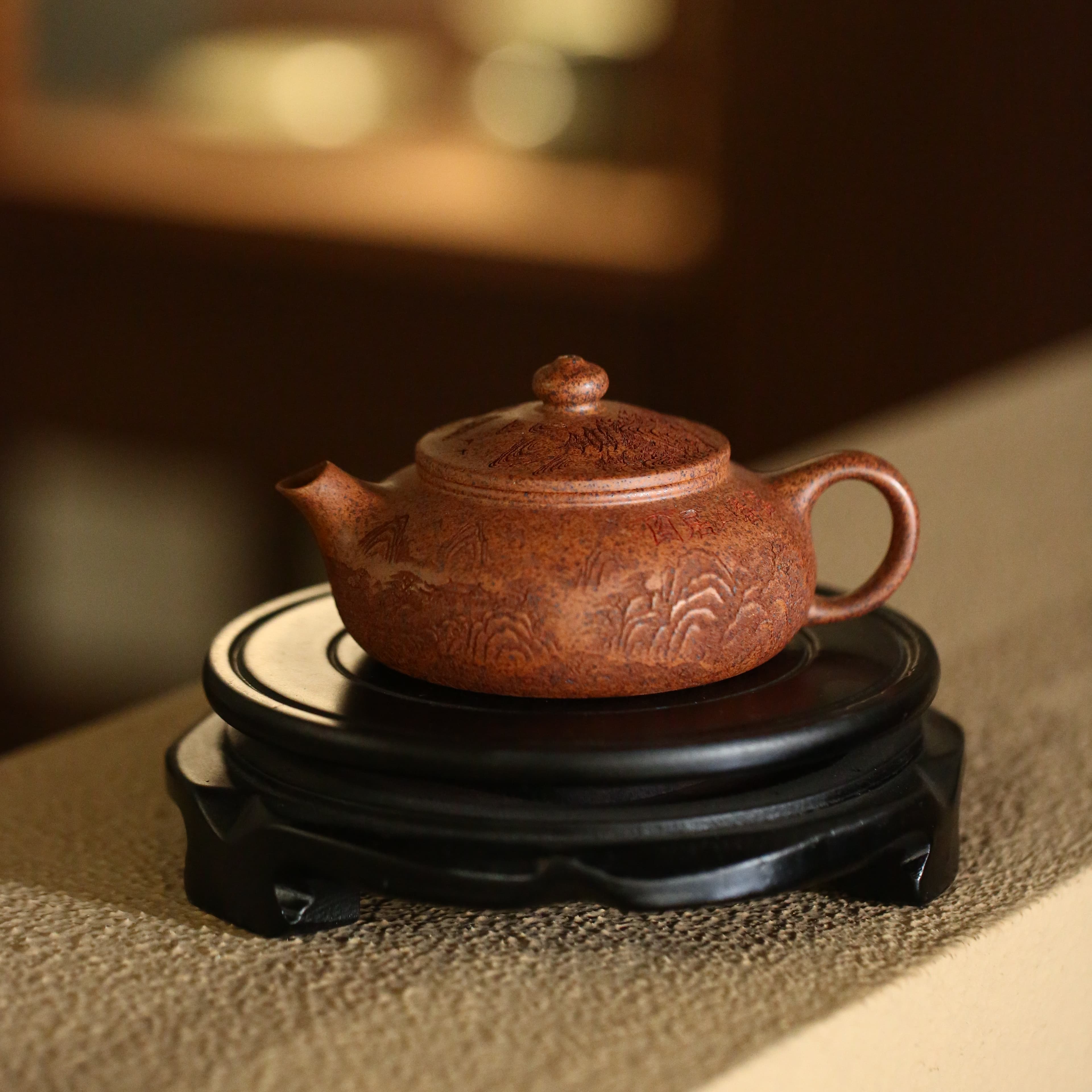 【陶研所专属】刻绘寒江 敬砂堂 天星泥柴烧 200cc 茶壶