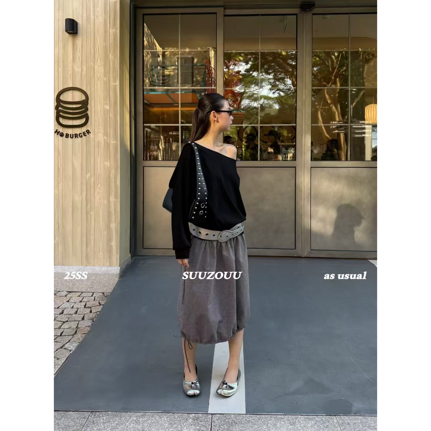 馒头 福（1mtq436#）格纹-松弛感百搭花苞下摆抽绳半身裙 12-28