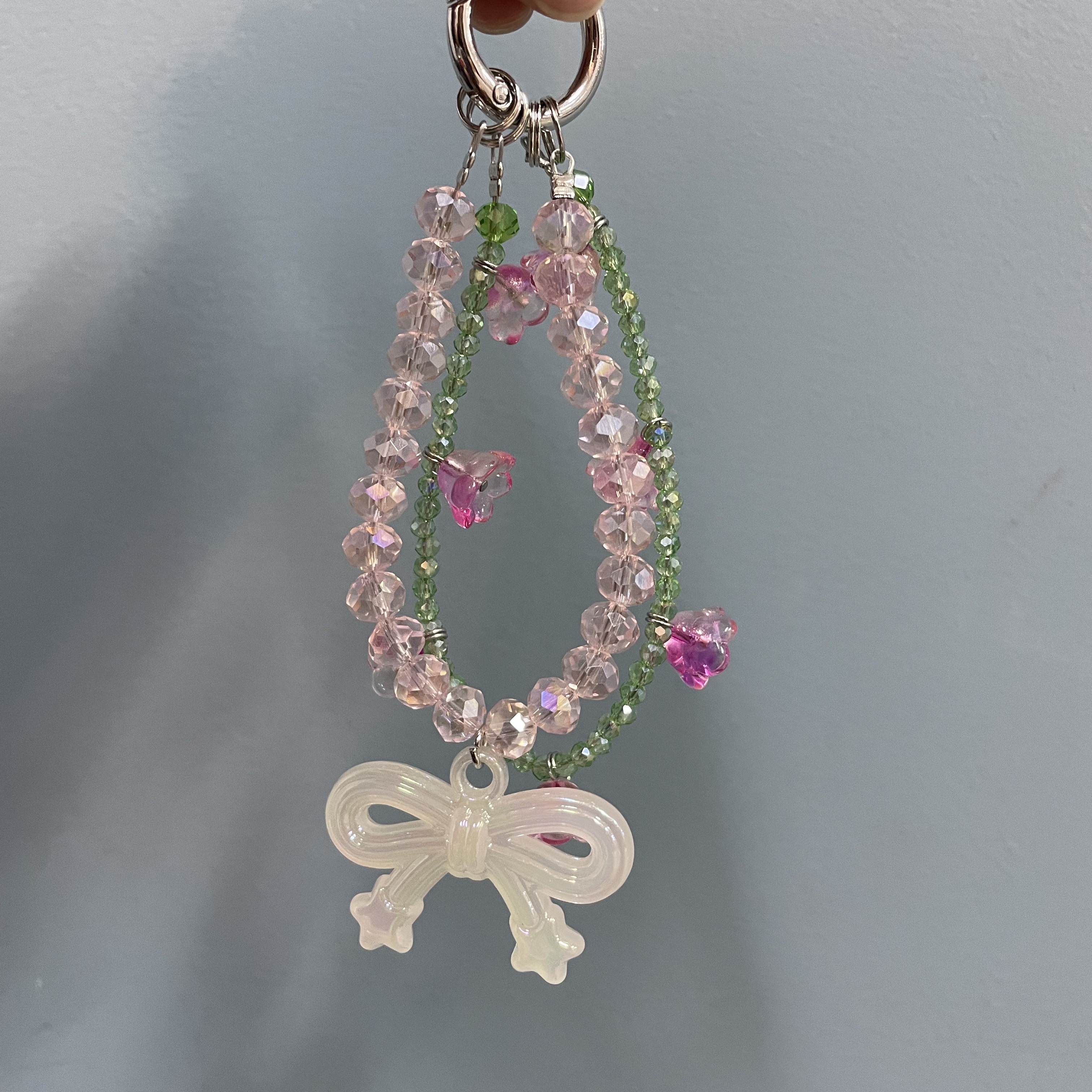 粉绿色短款双层设计款手机链E520