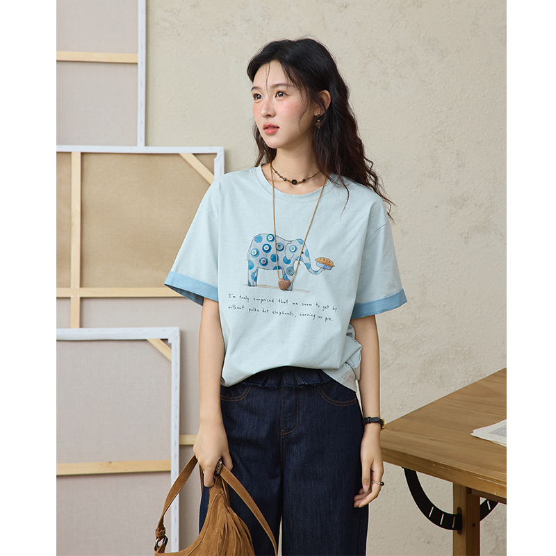 【小铃铛专属】谜秀大象图案印花t恤韩版显瘦上衣MXE34T0584