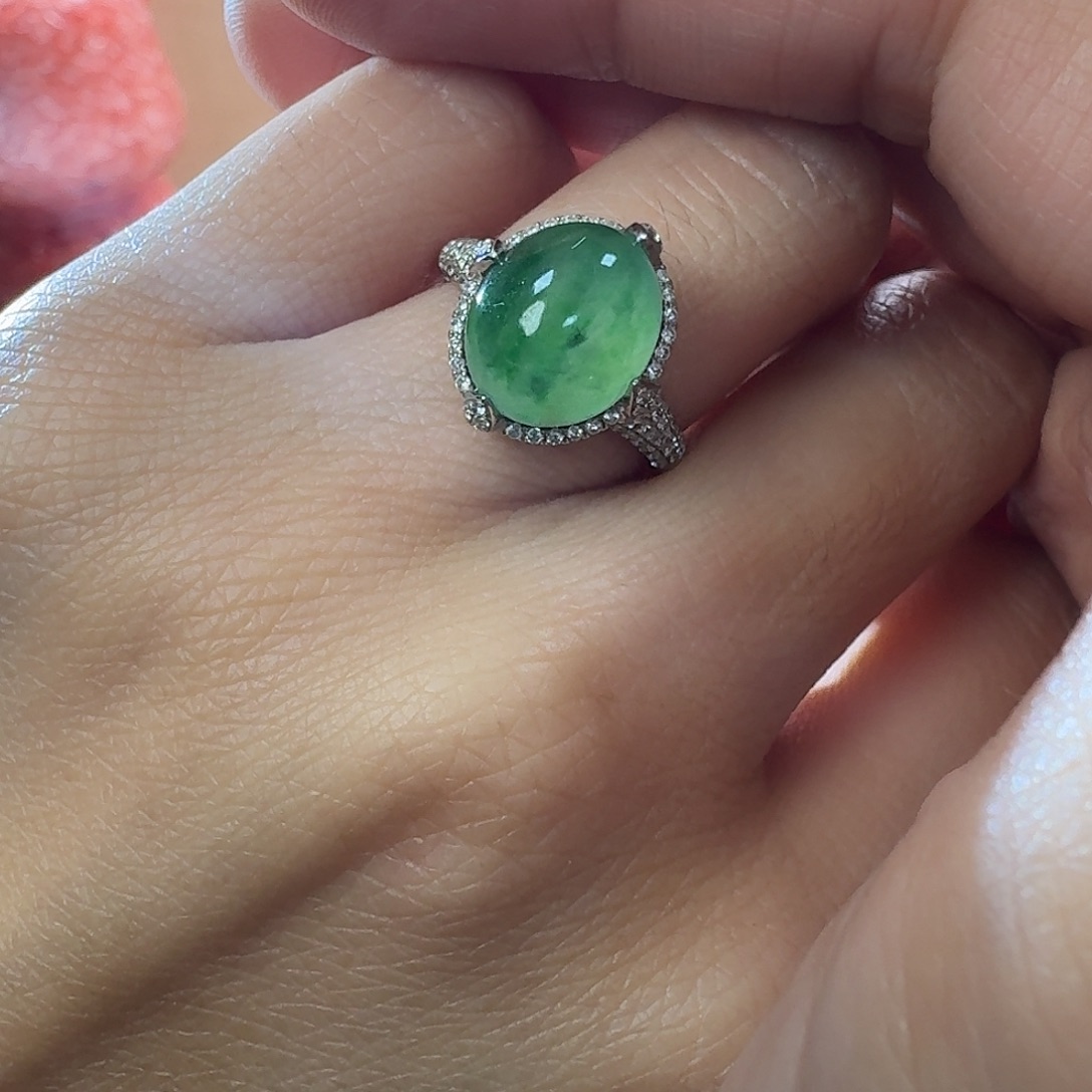 翡翠18K金镶嵌戒指翡翠戒指