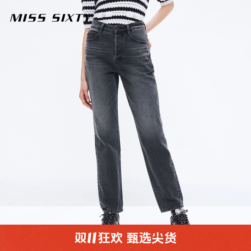 【贤哥专属】Miss Sixty秋季新款牛仔裤女纽扣门襟复古水洗高腰显瘦