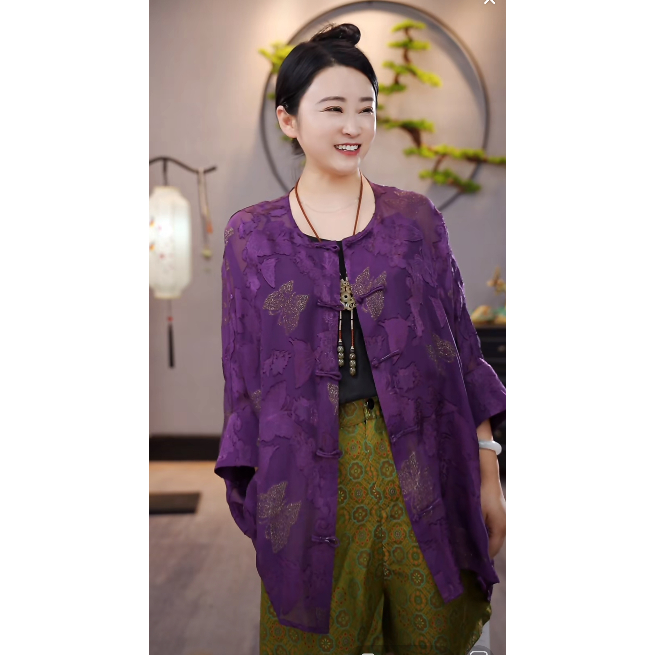  【千奈莉 】中式盘扣真丝剪花设计师外套YJ153