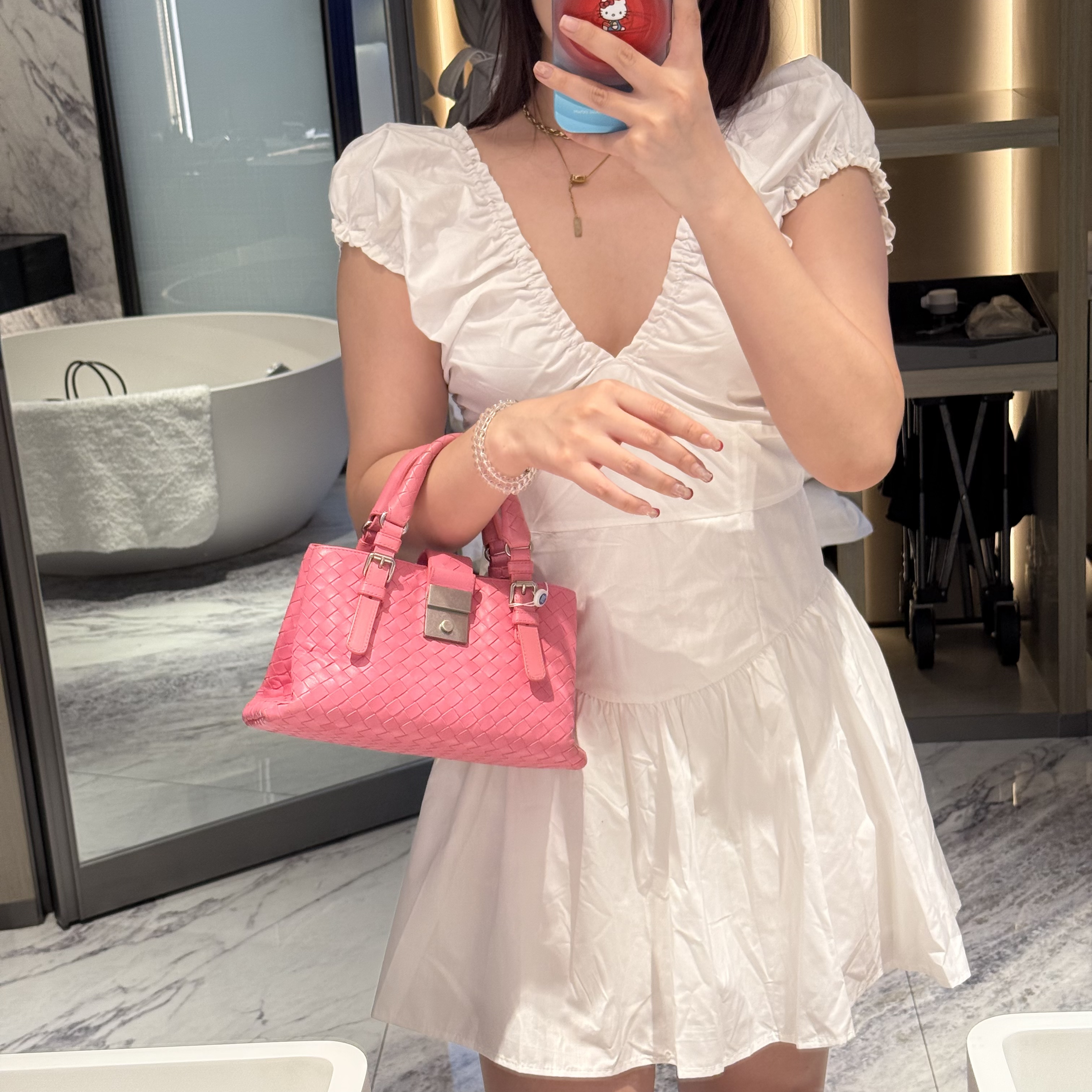 95新 BOTTEGA VENETA/葆蝶家 bv葆蝶家编织小粉可爱手提斜挎包