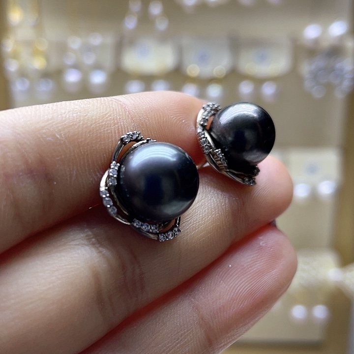 海水珍珠耳饰银S925镶嵌