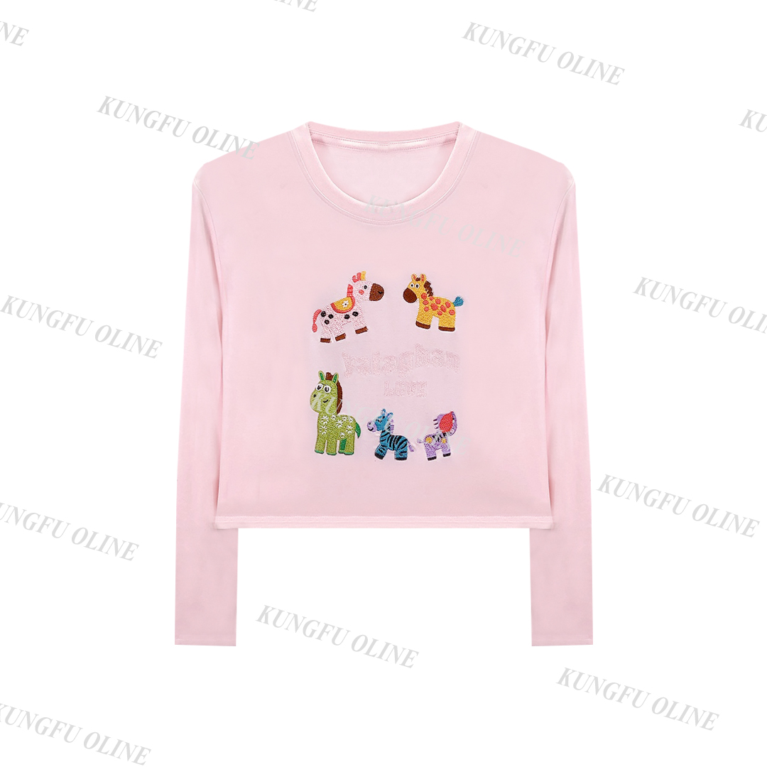 【YY】CT20-26早秋新款印花时尚长袖棉t恤女百搭短打底上衣