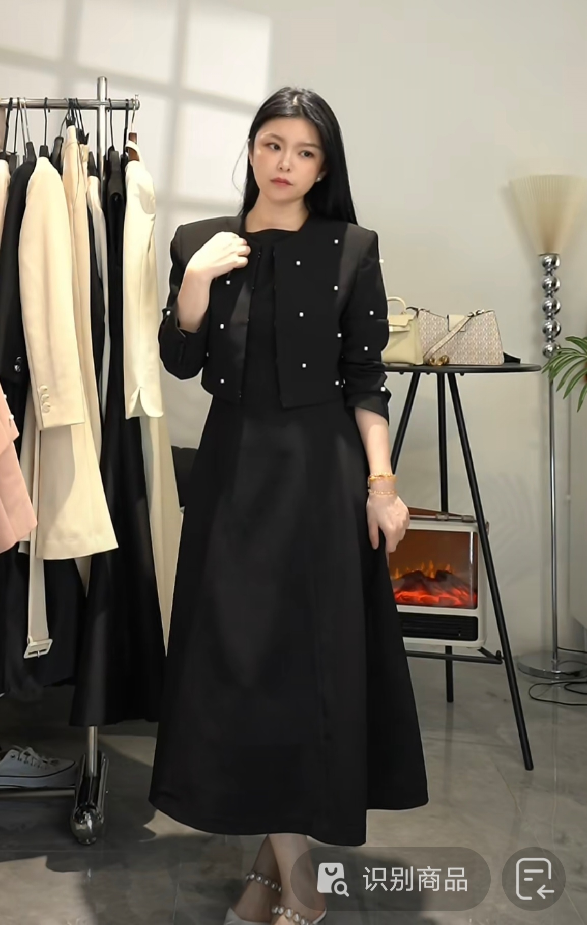 VOU016圆领连衣裙钉珠套装