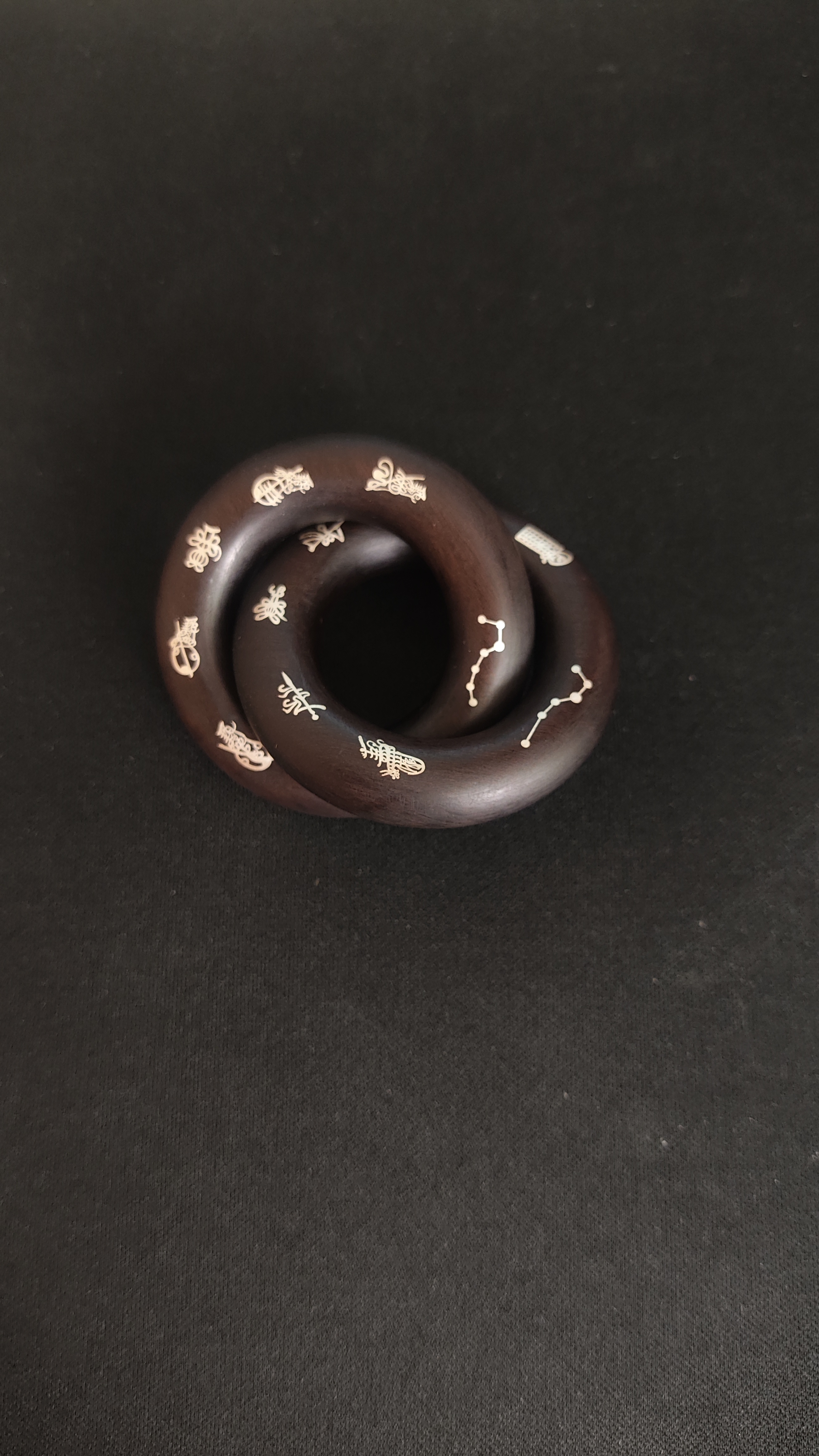 枣木玉化  单面镶银五雷五路乾坤圈2.5