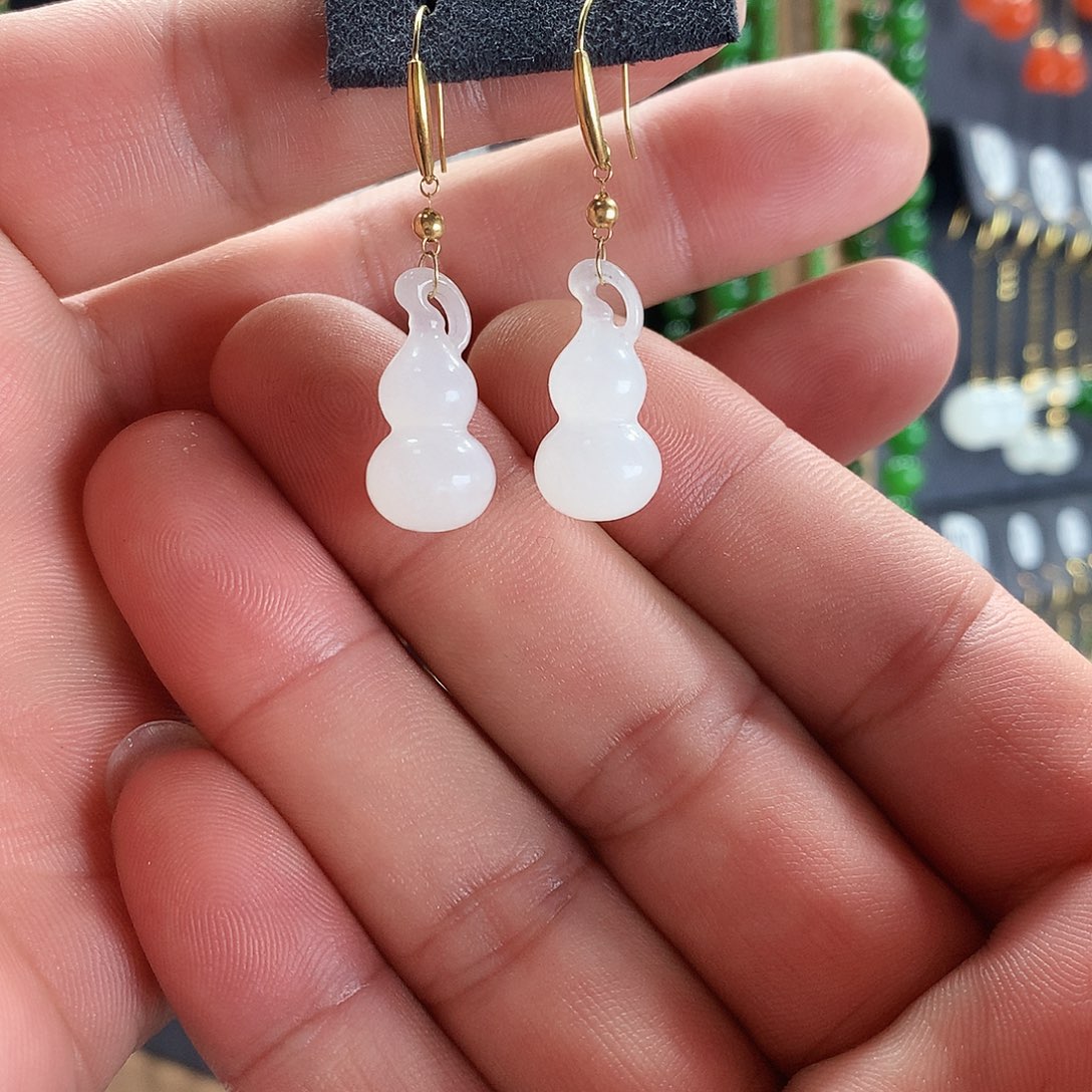 和田玉耳饰18K金镶嵌3