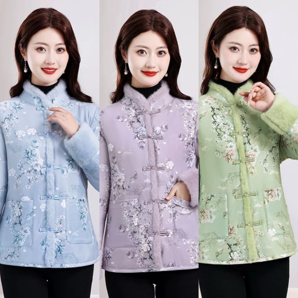 妈妈冬季中式棉衣外套加厚保暖中老年女士国风盘扣花棉袄今年新款