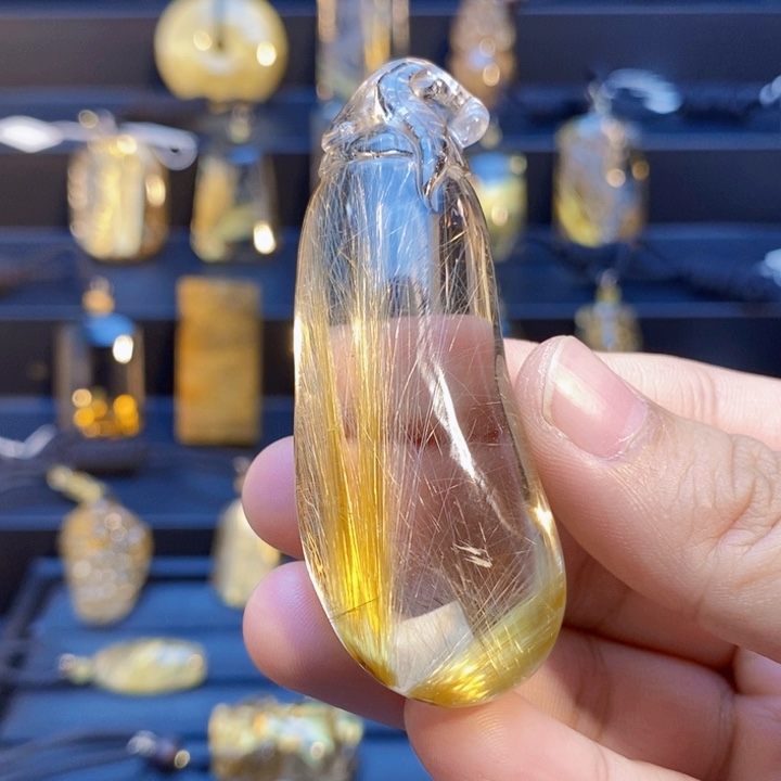 颈饰未镶嵌发晶天然清透体金发晶福瓜吊坠