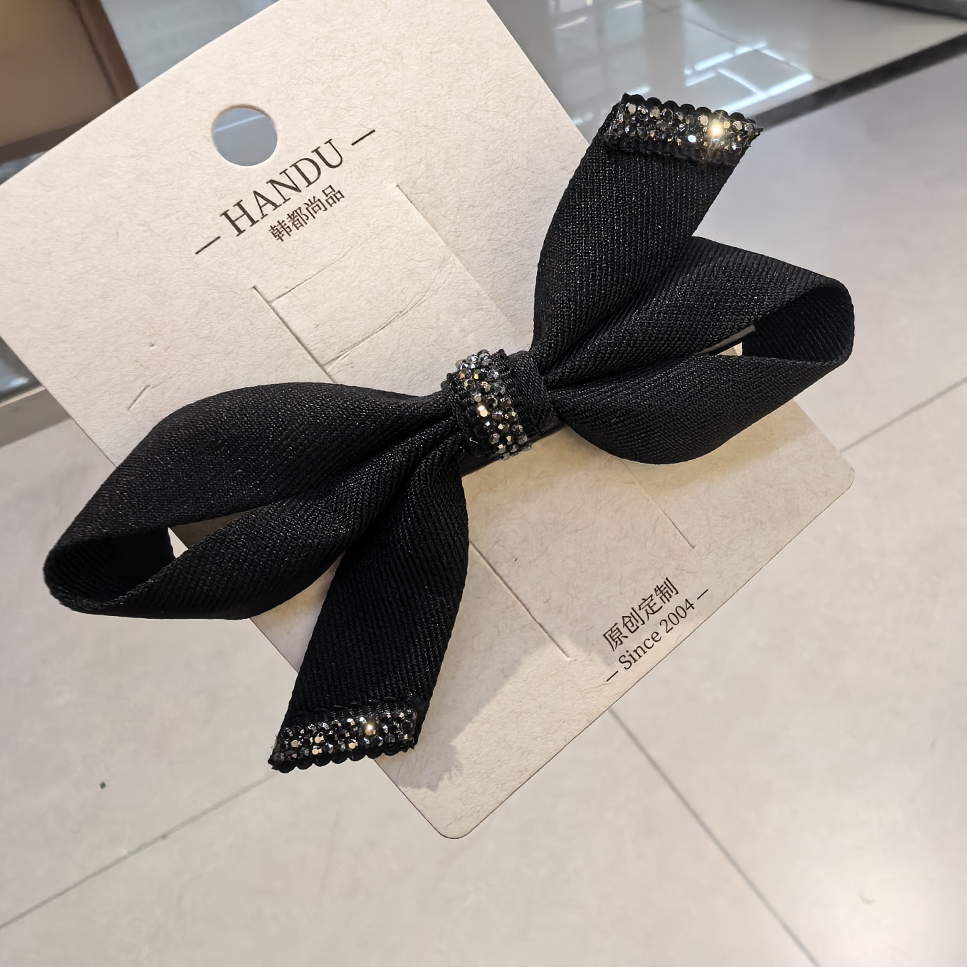 A502黑色蝴蝶结闪闪边夹