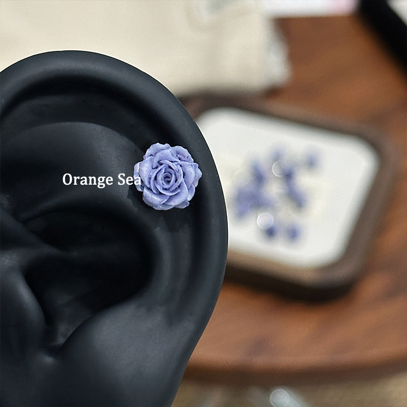 钛钢耳饰 Orange Sea烟雾紫~复古玫瑰耳骨钉花朵耳饰E80