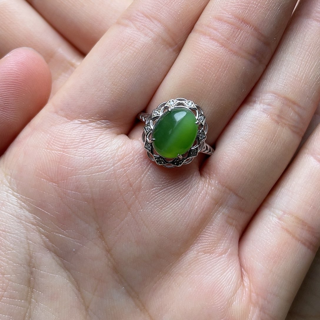 和田玉（碧玉）银S925镶嵌吊坠(赠链)戒指