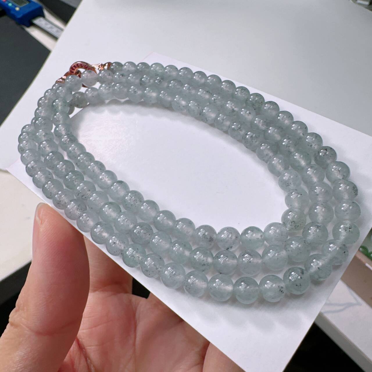 缅甸天然A货翡翠卡5.4mm老坑冰种星空乌鸡圆珠女款项链多圈手串